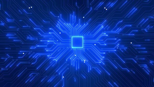 4K 3D Computer processor CPU Processor starting booting Circuit Burst Digital Energy Explosion. Particles Energy flowing through circuits screen, visualizing digital impact. Artificial Intelligence