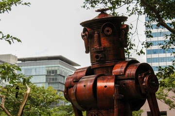 metal sculpture  of a robot