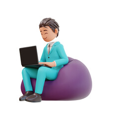 3d rendered cute businessman holding laptop