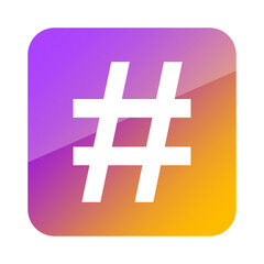 White Hashtag speech bubble icon. Social media marketing, micro blogging. Square color button. Vector illustration. EPS 10.