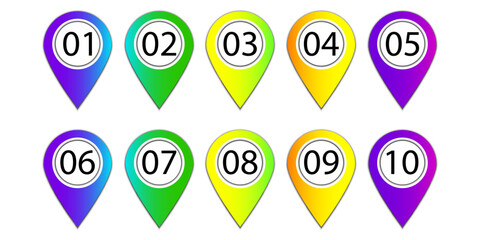 Pins with number. Bullet point set. Marker in retro color. Vector illustration. EPS 10.