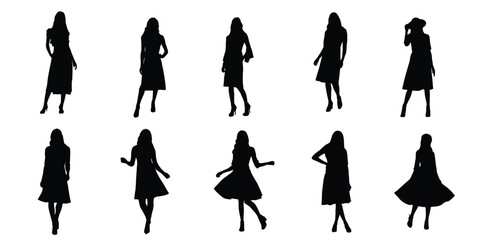 silhouettes of standing women in different poses vector eps 10