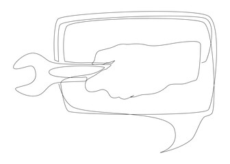 One continuous line of speech bubble with Wrench. Thin Line Illustration vector concept. Contour Drawing Creative ideas.