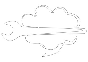 One continuous line of speech bubble with Wrench. Thin Line Illustration vector concept. Contour Drawing Creative ideas.