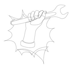 One continuous line of speech bubble with Wrench. Thin Line Illustration vector concept. Contour Drawing Creative ideas.