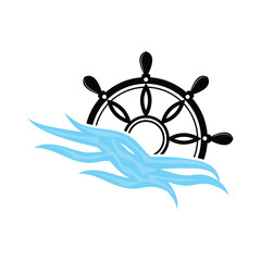 Ship Steering Wheel Logo, Vector Maritime Nautical, Retro Vintage Template Design For Brand, Shop, Company