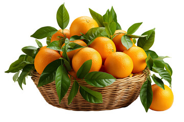 a realistic portrait of oranges in a basket isolated PNG
