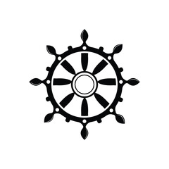 Obraz premium Ship Steering Wheel Logo, Vector Maritime Nautical, Retro Vintage Template Design For Brand, Shop, Company