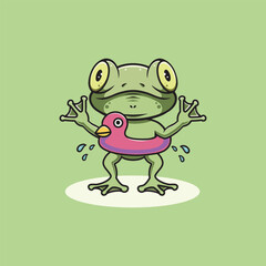 Cute frog wearing duck floater cartoon illustration