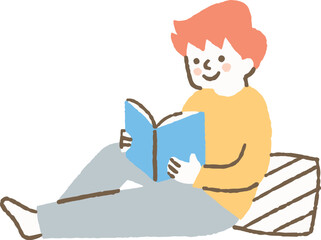 寄りかかって本を読む少年_色