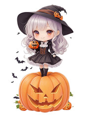 Cute Girl Halloween Watercolor Clipart