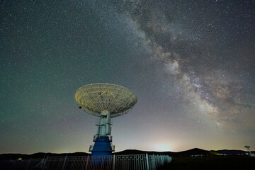 Radio telescopes and the Milky Way at night ,  Milky way panorama
