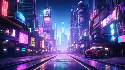 Naklejka premium Night futuristics city street background. Generative AI