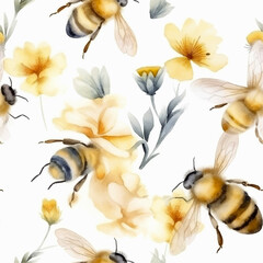 Flower bee seamless pattern vector