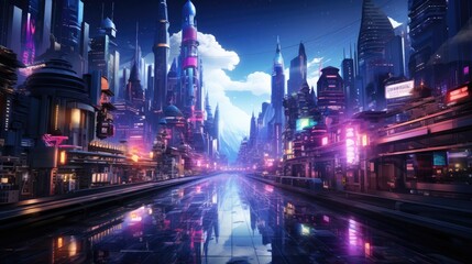Night futuristics city street background. Generative AI
