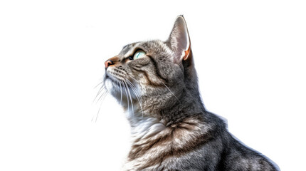 Funny large longhair gray tabby cute kitten with beautiful blue eyes. Pets and lifestyle concept. Lovely fluffy cat on white background.