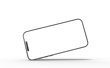 Studio shot of a modern smartphone with a blank white screen. Isolated against a white background. 3D Rendering