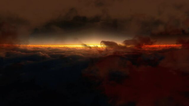 Flying over the deep night timelapse clouds with moon light animation. Flight through moving cloudscape night city lights. big and fluffy clouds motion at sunny day in blue sky. White clouds
