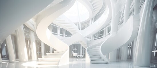 Staircase in a white house. Interior and architecture concept. Generative AI - obrazy, fototapety, plakaty
