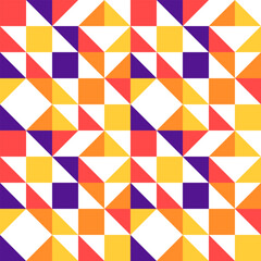 Simple Geometric Mosaic Abstract Pattern Decorative Ornament Background Seamless Vector Illustration Red Purple Orange Yellow