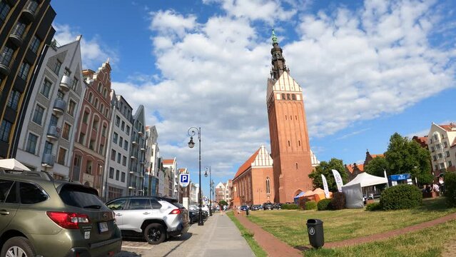Old town attractions tourists vacation Europe modern. July Elbląg Poland 2023