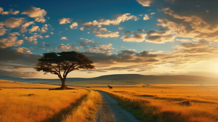 Serengeti Sunset A Breathtaking Photo of the African Savanna and Acacia Trees AI Generated