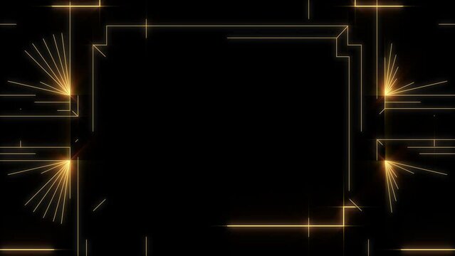  アールデコスタイルのフレームアニメーション 金色のモダンで輝く装飾　黒背景