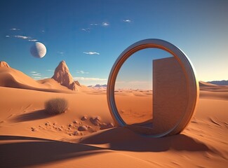 Abstract architecture on the desert landscape background. Generative AI