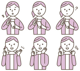 スマホを使う女性のイラストセット