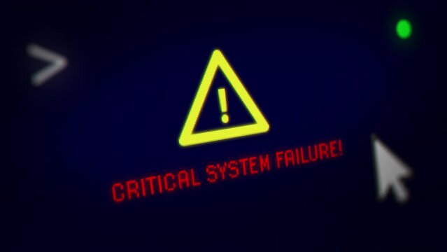 Animated "Critical System Failure!" with Attention Symbol Alert Blinking on the Computer Screen. Seamless Loops
