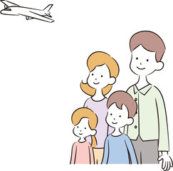 飛行機を見る家族のイラスト素材