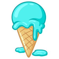 Ice Cream Ball Waffle Cone Melting Illustration