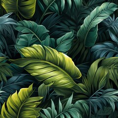 Jungle exotic composition tropical leaves pattern vintage green with palm