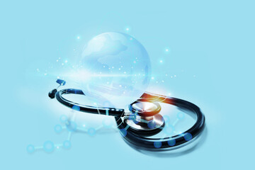 Medical stethoscope and Digital healthcare and network connection interface, Global health care. Medical technology.