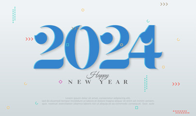 Happy new year classic with blue numbers on white background. Premium number vector design for happy new year 2024 celebration.