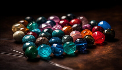 Vibrant gemstone collection necklace, bracelet, and sphere in multi colored abundance generated by AI