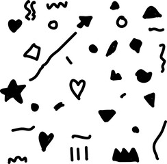abstract Black doodle lines seamless background with hearts dots stripes