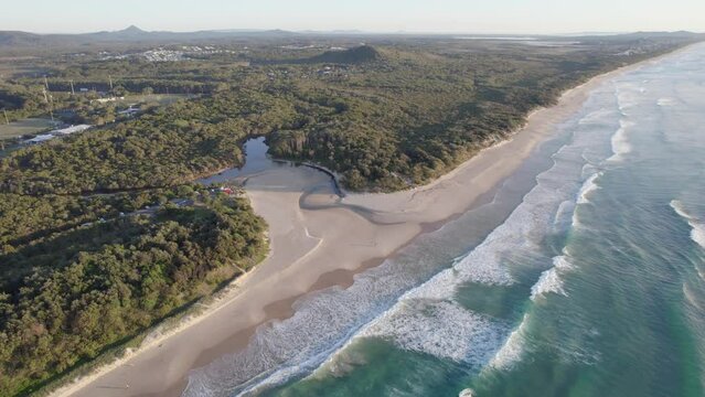 Aerial View Of Stumers Creek Through The Coolum Beach In Sunshine Coast, QLD Australia.