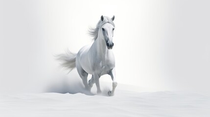Obraz na płótnie Canvas White horse galloping in the white desert. AI generation 