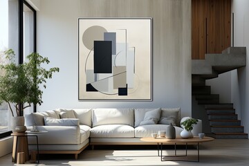 Interior of modern living room with white sofa 
