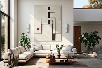 Interior of modern living room with white sofa 