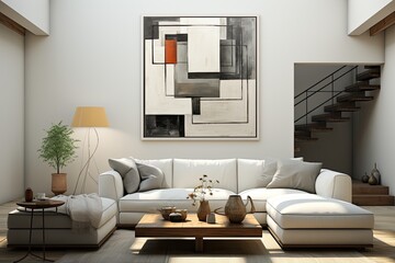 Interior of modern living room with white sofa 