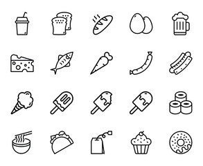 Set, Collection of  Food Related Thin Line Icons - EDITABLE STROKE - EPS Vector