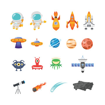 Space Object Illustration Isolated In White Background. Galaxy and Space Object Icon Design in Flat Style.