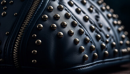 Shiny black leather shoe with gold zipper, focus on foreground generated by AI