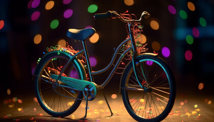 Fototapeta na wymiar Vibrant cycling fun in illuminated city streets at night generated by AI