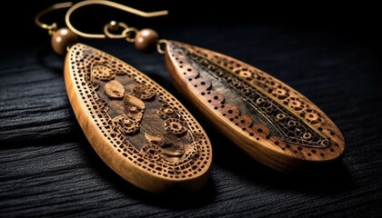 Antique jewelry, crafted with precious gemstones, on dark background generated by AI