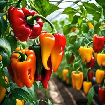 red and yellow peppers in greenhouse generated by AI tool