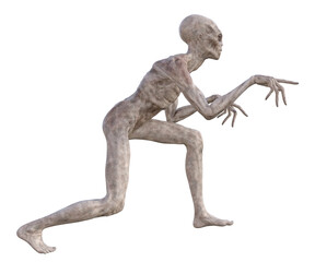 Grey alien on transparent background, 3d render