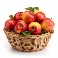 Naklejka na ściany i meble Basket of Fresh Red apple isolated on white background, Red Envy apple with leaves on white background With clipping path